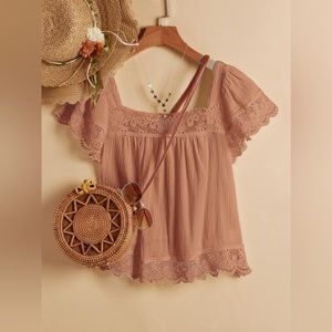 Square Neck Butterfly Sleeve Top